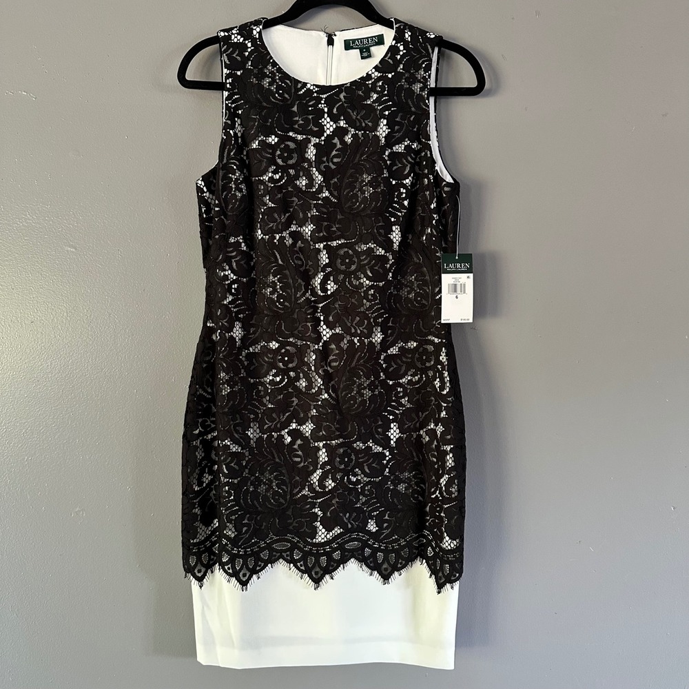 Lauren‎ Ralph Lauren Tasha Lace Overlay Sheath Dress SZ 6 NWT